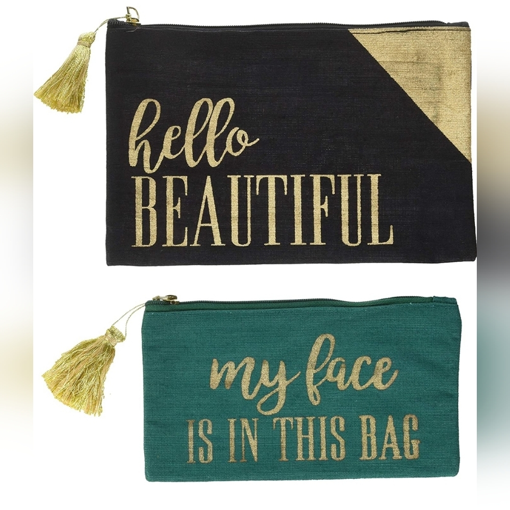 Mud Pie Glam Duo Travel Cosmetic Bag, Hello Beautiful 2pack